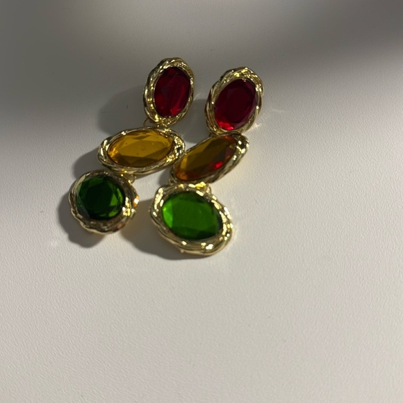 Multi Gem Drop Gold and Multicolor Earrings - Picture 1 of 5
